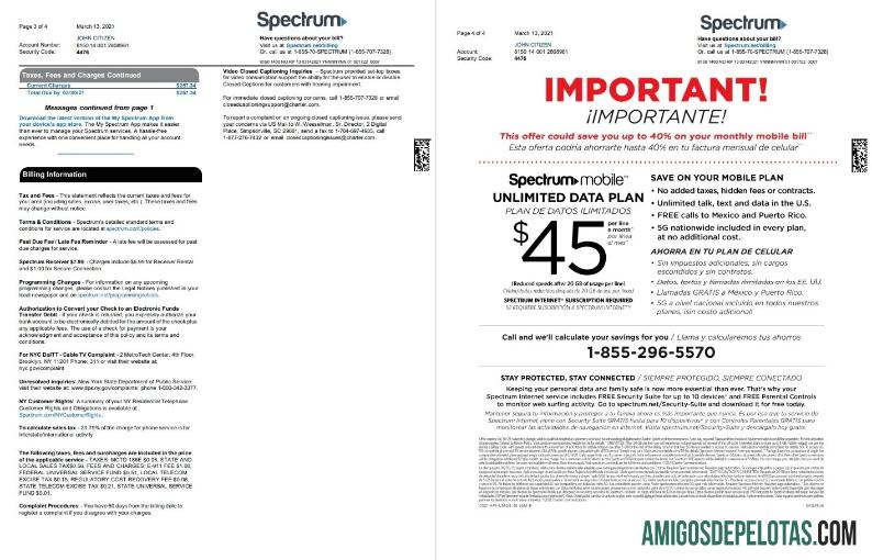 Em branco modelo de conta de serviços públicos do USA Spectrum em formato Word e PDF (4 páginas) 3 4